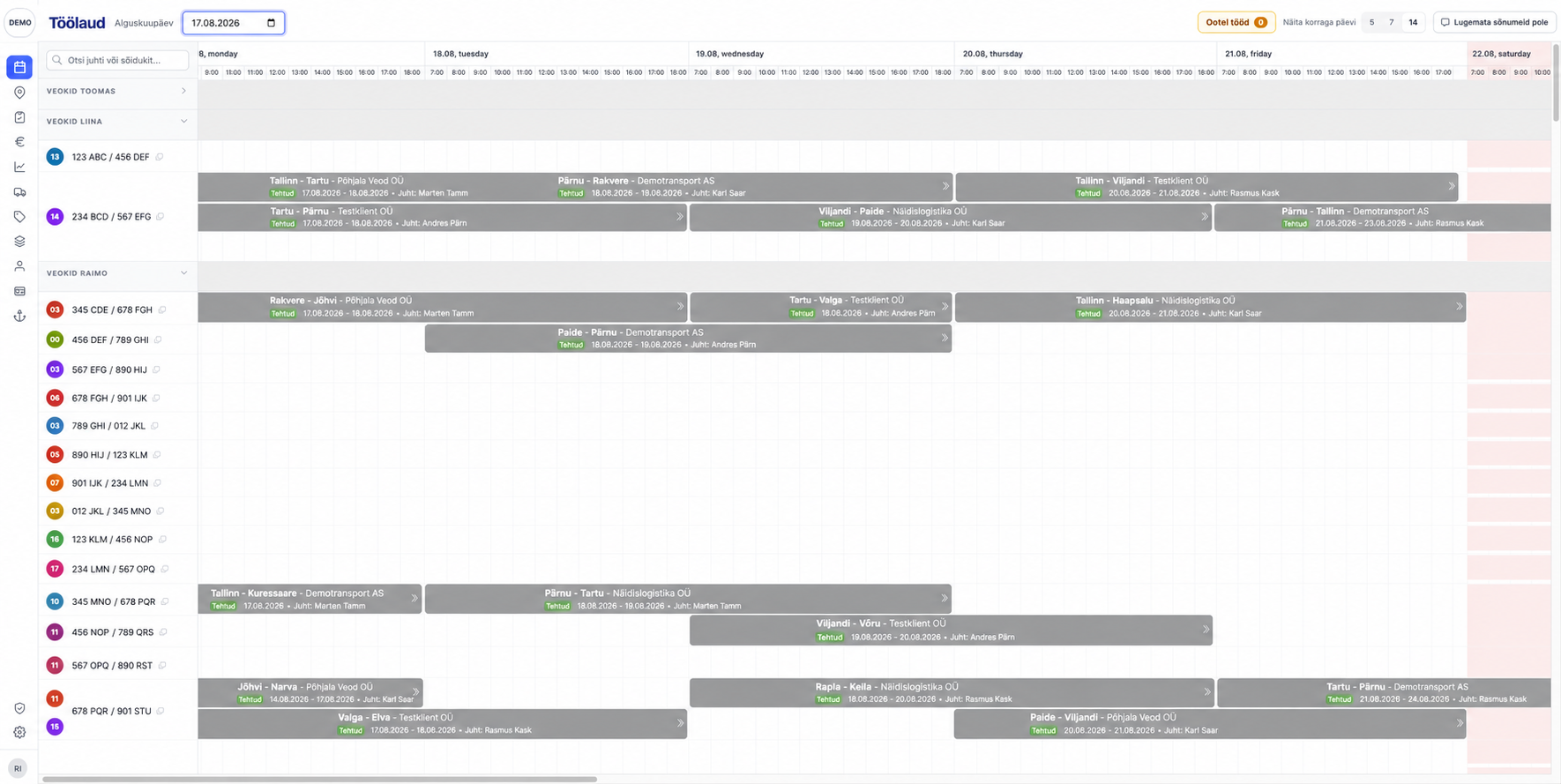 RoadMapper rendi kalender